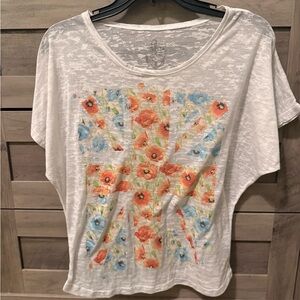 dELiA*s Floral Union Jack Print Top - White and Multicolor